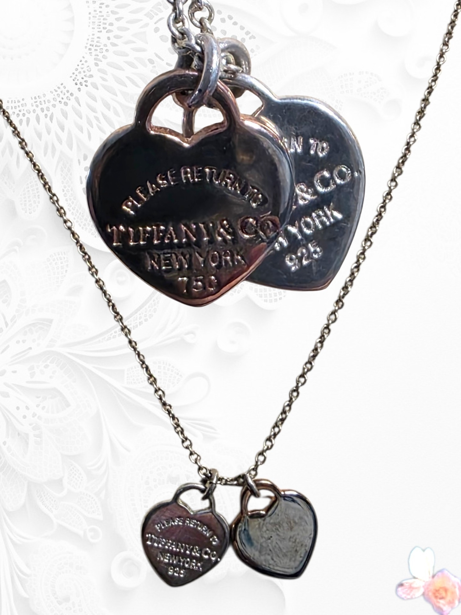 Tiffany & Co. Return To Tiffany Double Heart Tag Necklace 750 & 925 Sterling